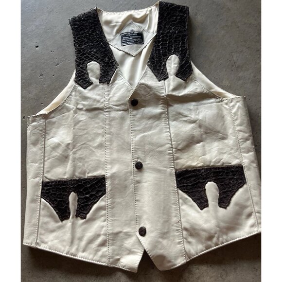 Vintage ORIGINALES Hnos Solorzano White Brown 100% Crocodile Leather Vest Sz S - Picture 2 of 14